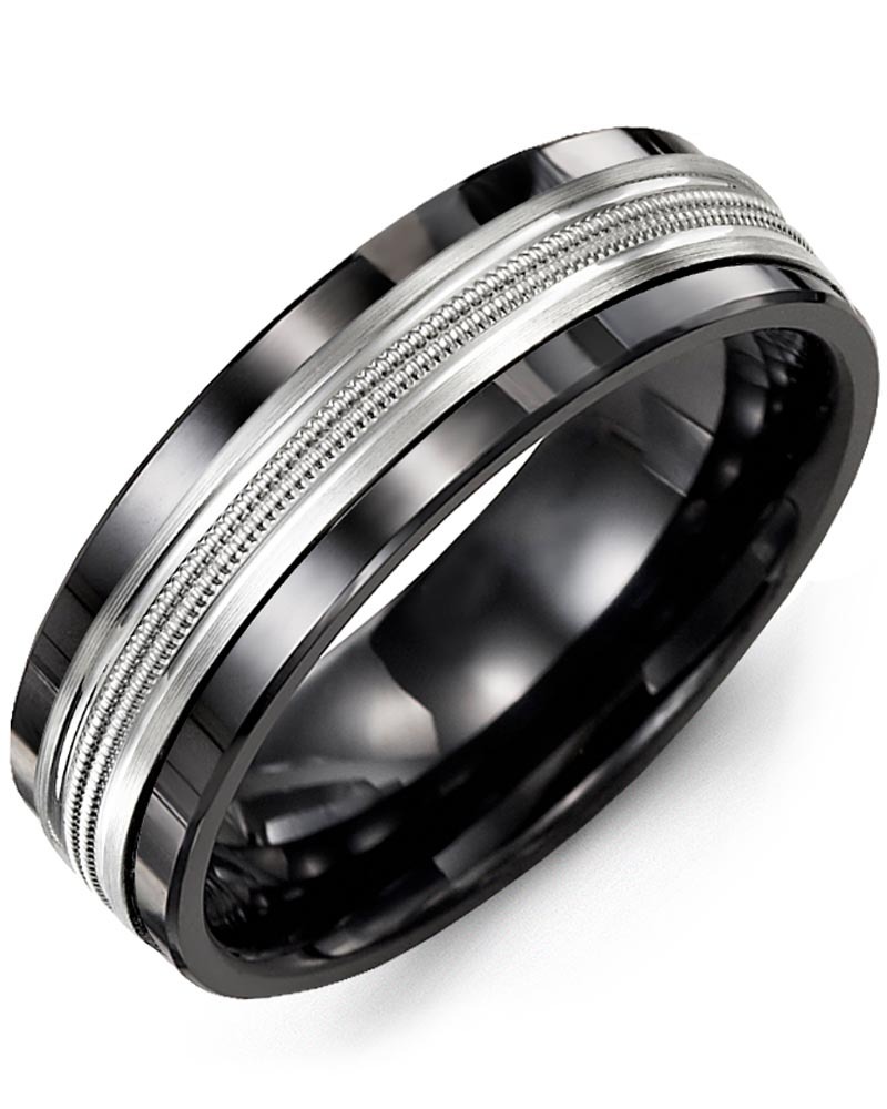 Men's & Women's Black Ceramic & White Gold Wedding Band