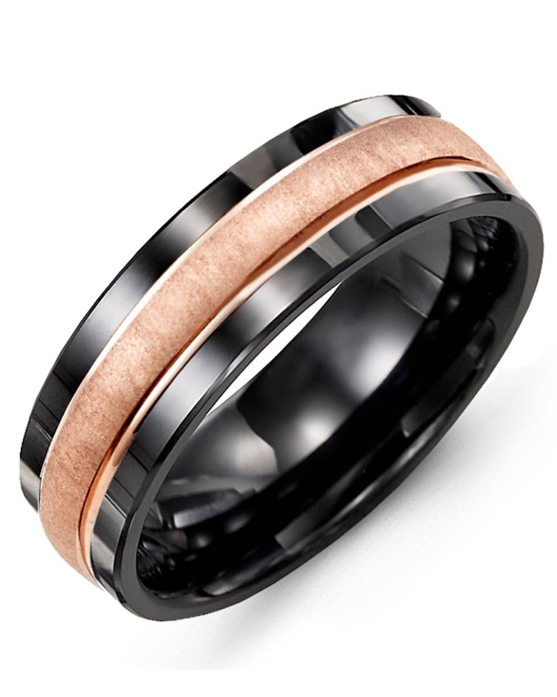 Men's & Women's Black Ceramic & Rose Gold Wedding Band