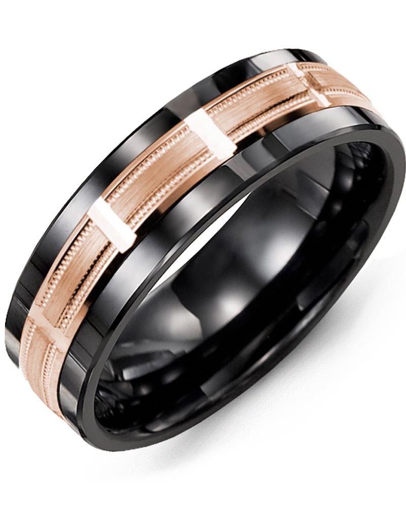 Men's & Women's Black Ceramic & Rose Gold Wedding Band