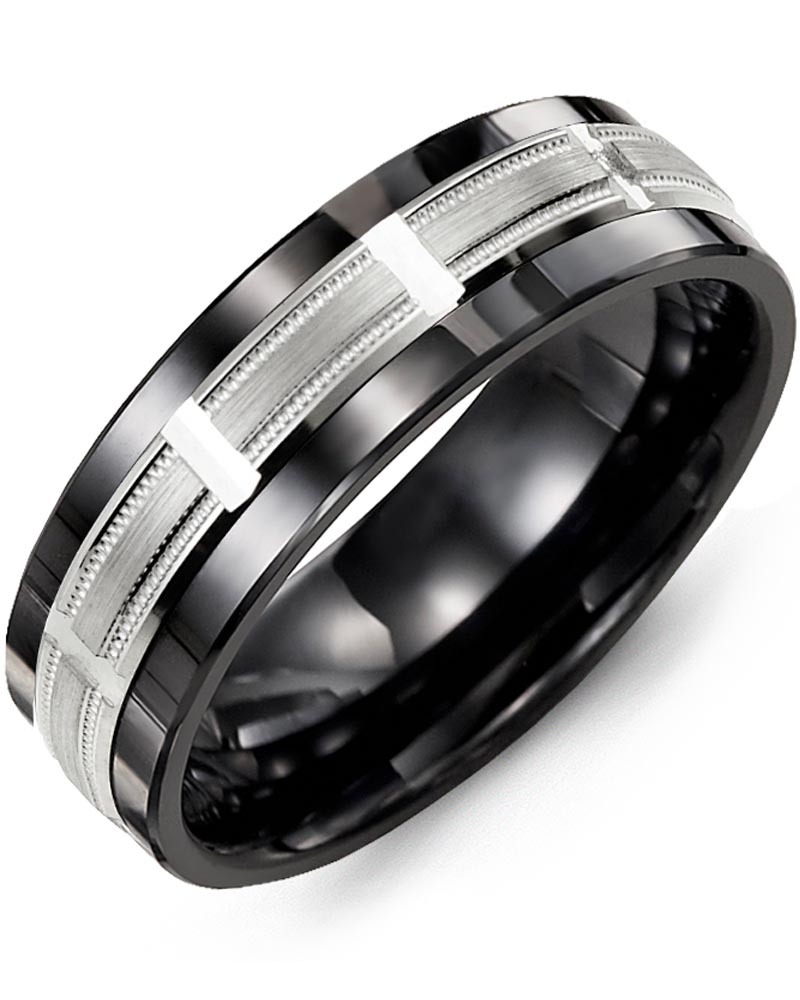 Men's & Women's Black Ceramic & White Gold Wedding Band