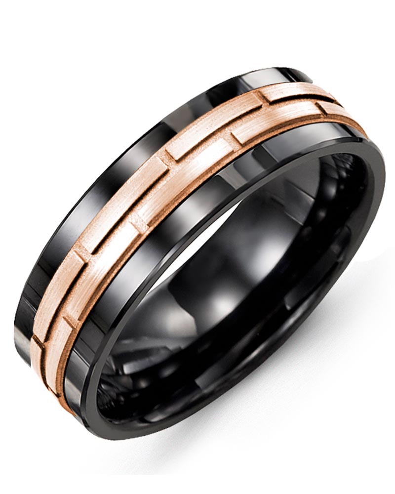 Men's & Women's Black Ceramic & Rose Gold Wedding Band