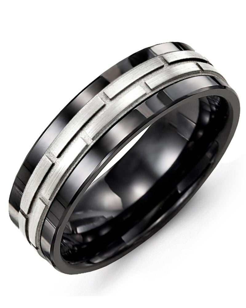Men's & Women's Black Ceramic & White Gold Wedding Band