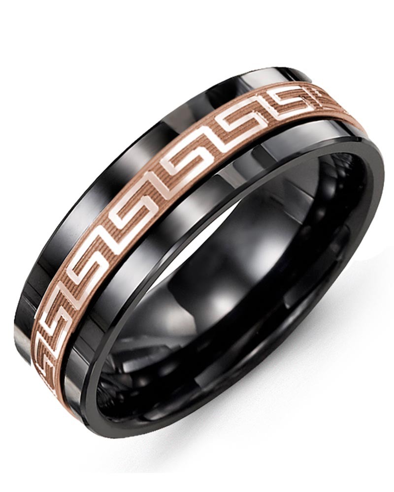 Men's & Women's Black Ceramic & Rose Gold Wedding Band