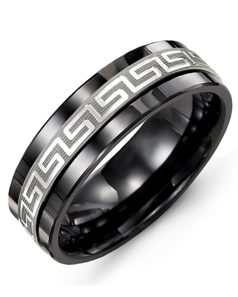 Men's & Women's Black Ceramic & White Gold Wedding Band