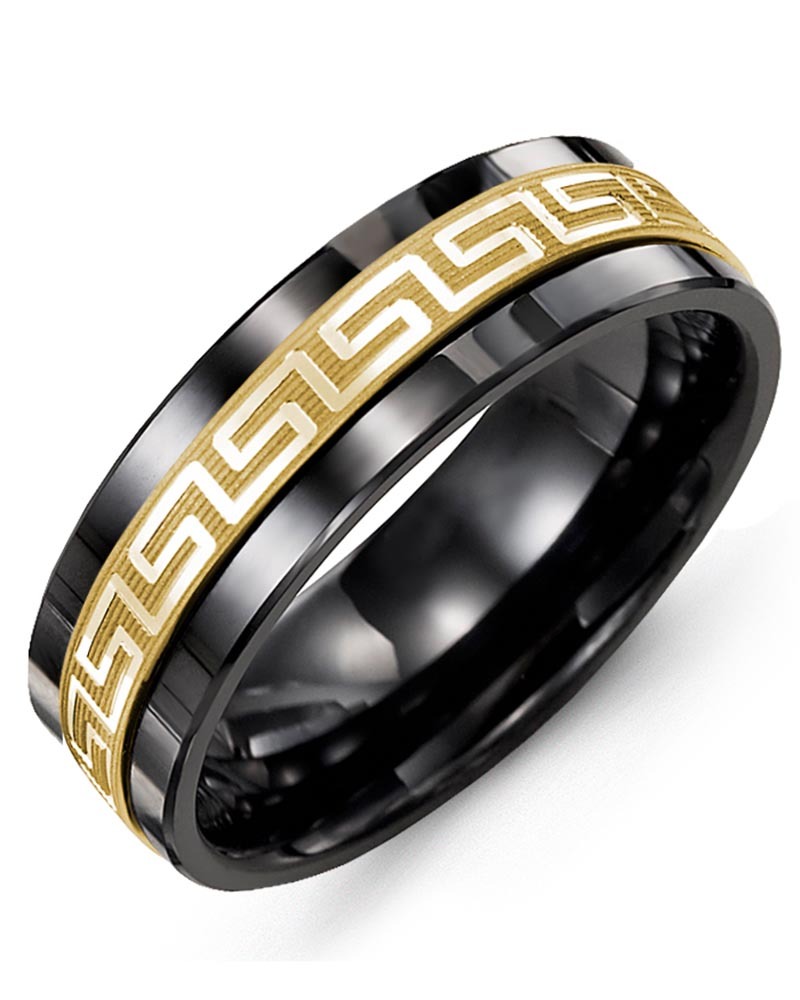 Men's & Women's Black Ceramic & Yellow Gold Wedding Band