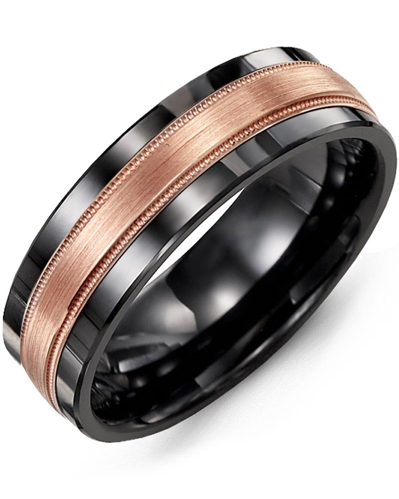 Men's & Women's Black Ceramic & Rose Gold Wedding Band