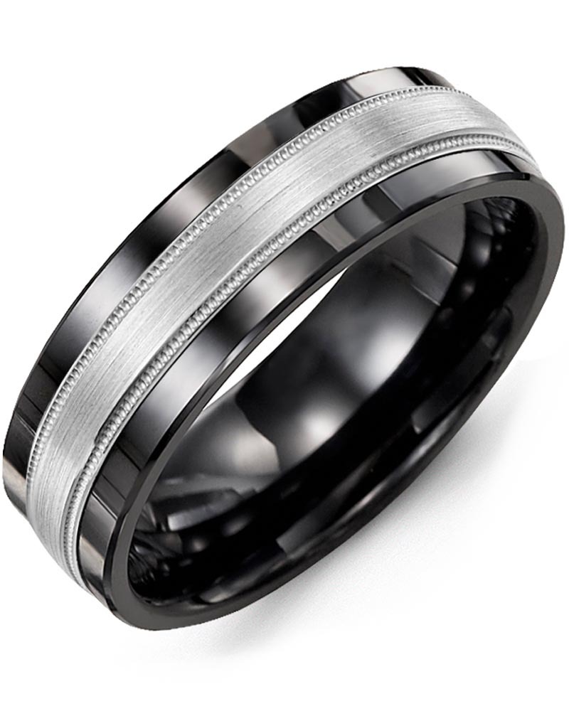 Men's & Women's Black Ceramic & White Gold Wedding Band