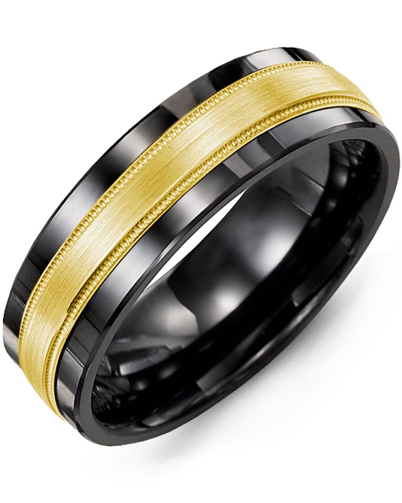 Men's & Women's Black Ceramic & Yellow Gold Wedding Band