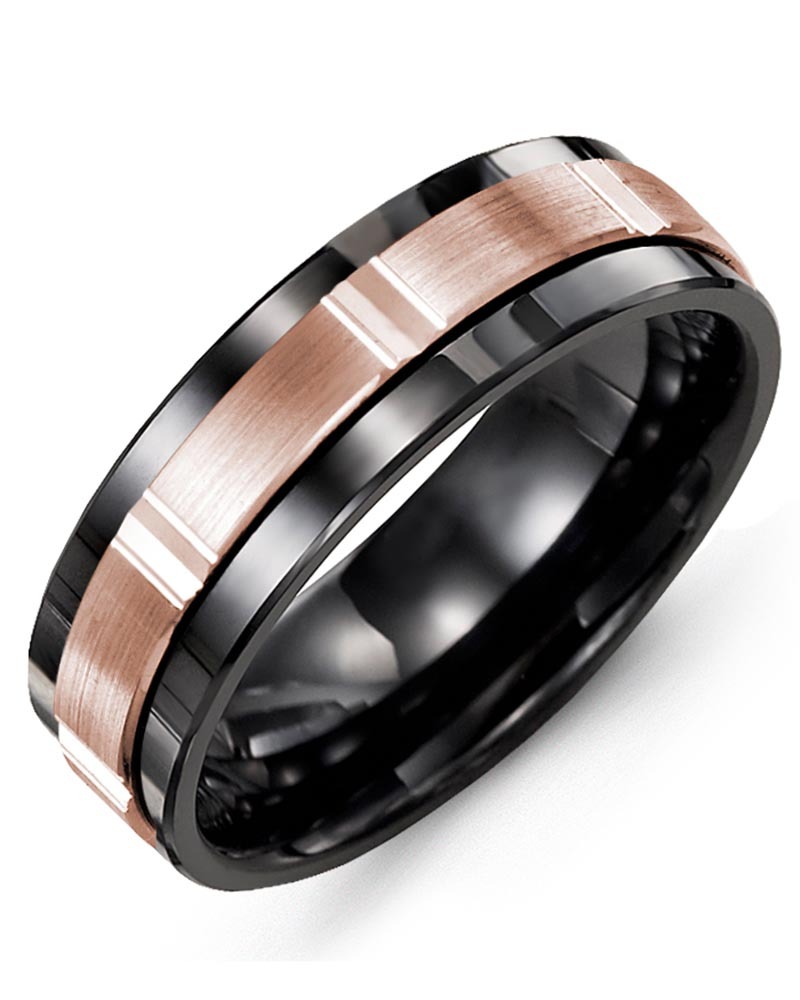 Men's & Women's Black Ceramic & Rose Gold Wedding Band