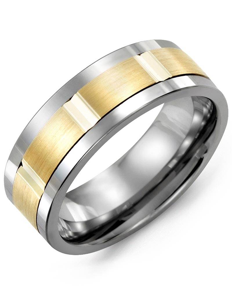 Men's & Women's Tungsten & Yellow Gold Wedding Band from MADANI Rings. Wedding bands, fashion rings, promise rings, made of Tungsten, Ceramic, Cobalt, and Gold. View the collection at madanirings.com