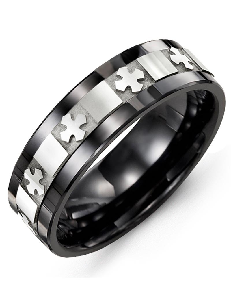 Men's & Women's Black Ceramic & White Gold Wedding Band