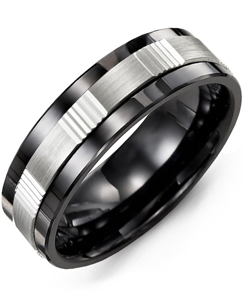 Men's & Women's Black Ceramic & White Gold Wedding Band