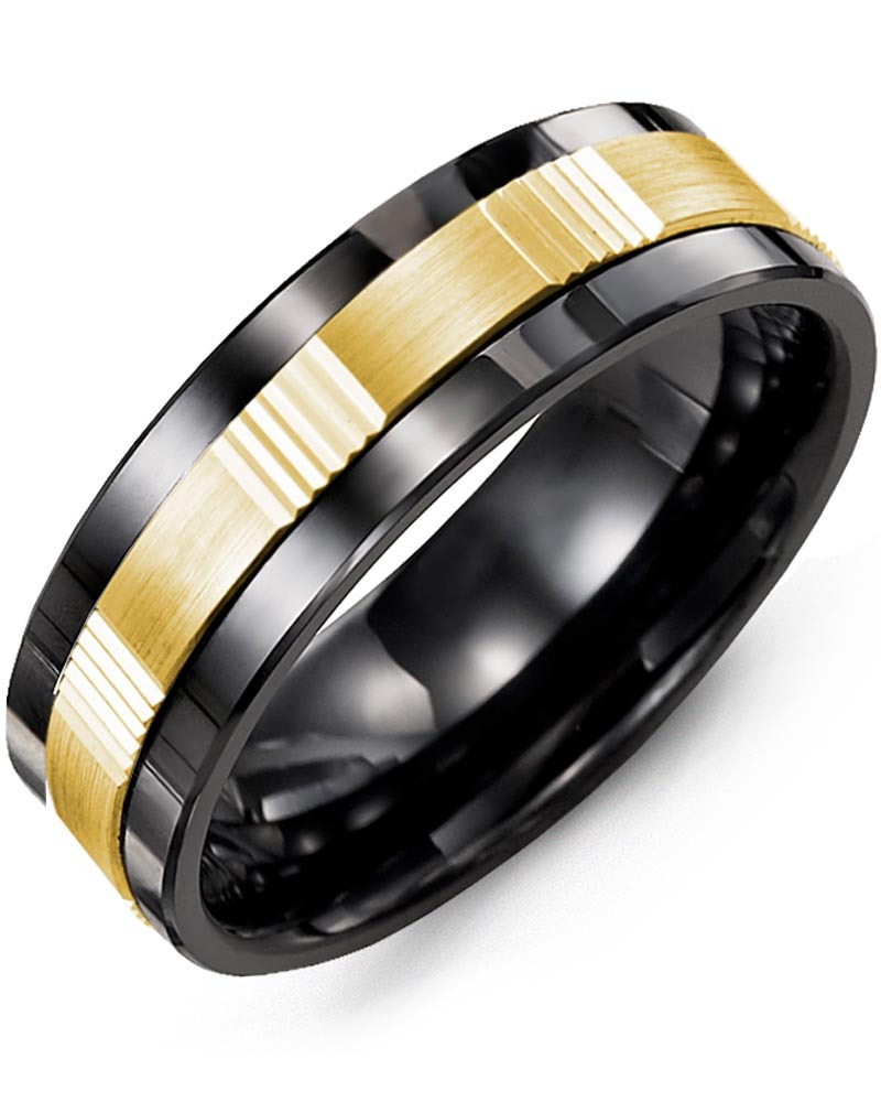 Men's & Women's Black Ceramic & Yellow Gold Wedding Band