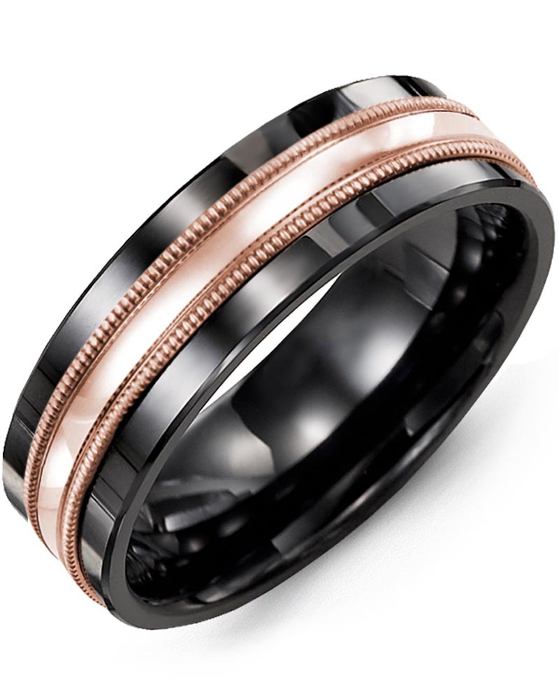 Men's & Women's Black Ceramic & Rose Gold Wedding Band