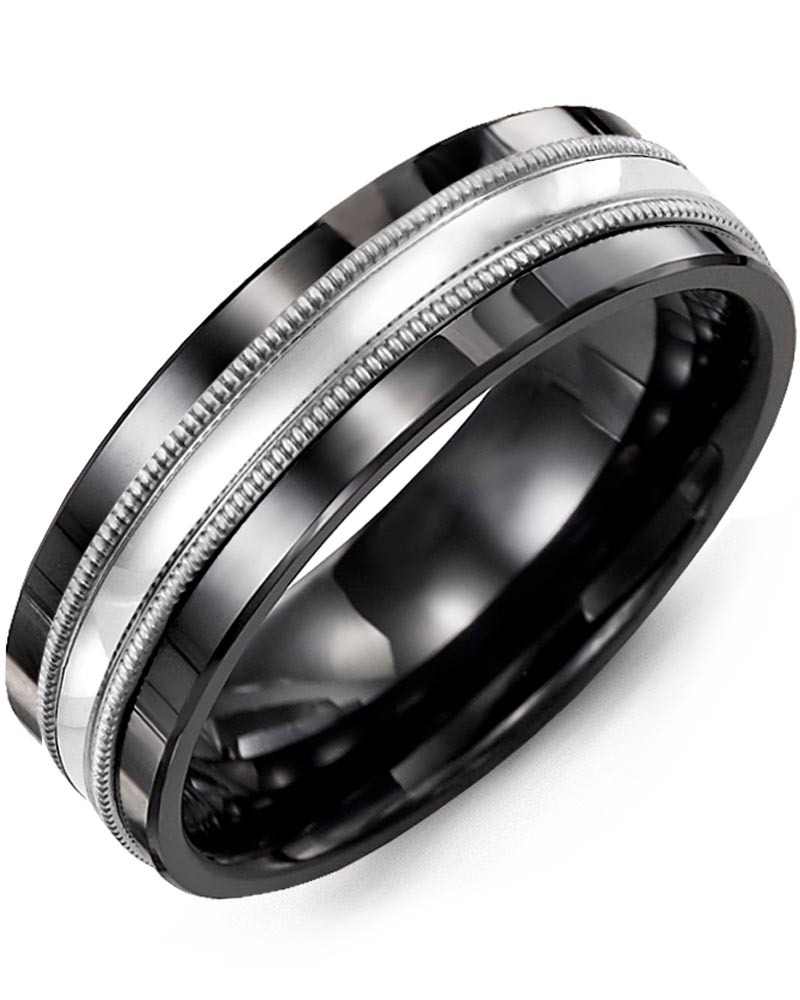 Men's & Women's Black Ceramic & White Gold Wedding Band