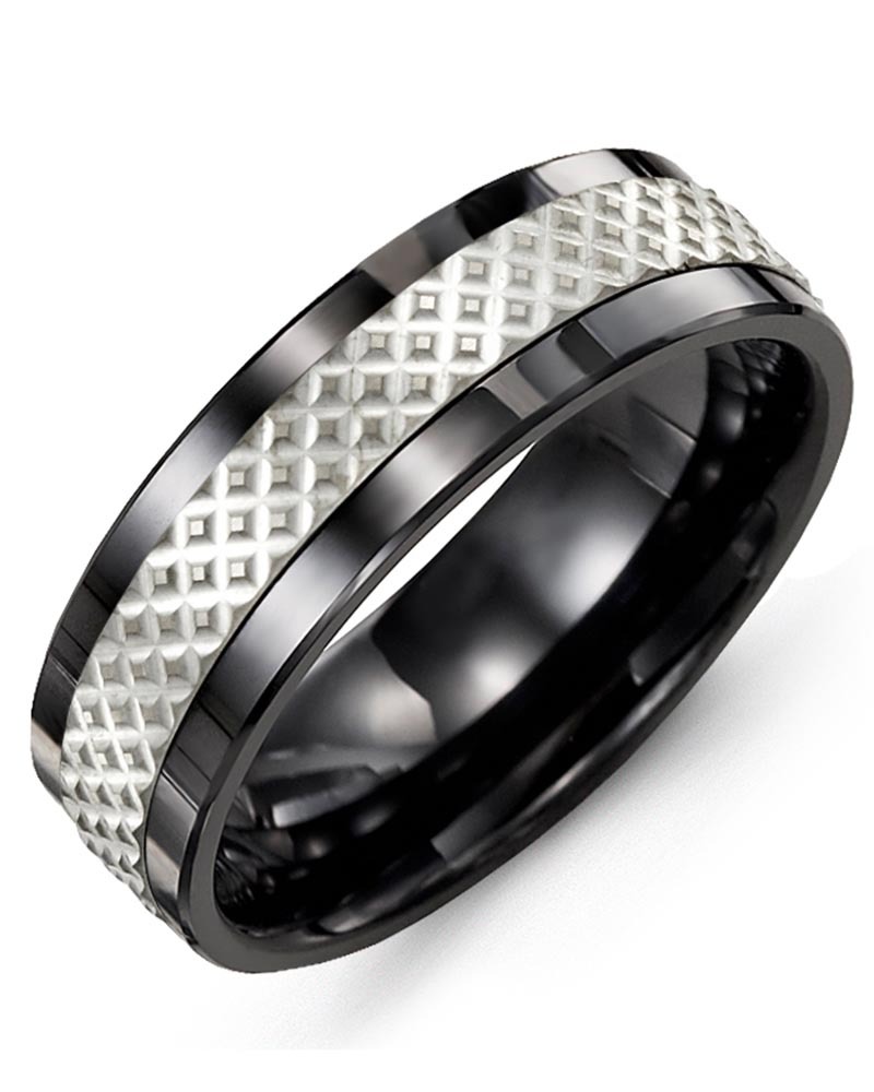 Men's & Women's Black Ceramic & White Gold Wedding Band
