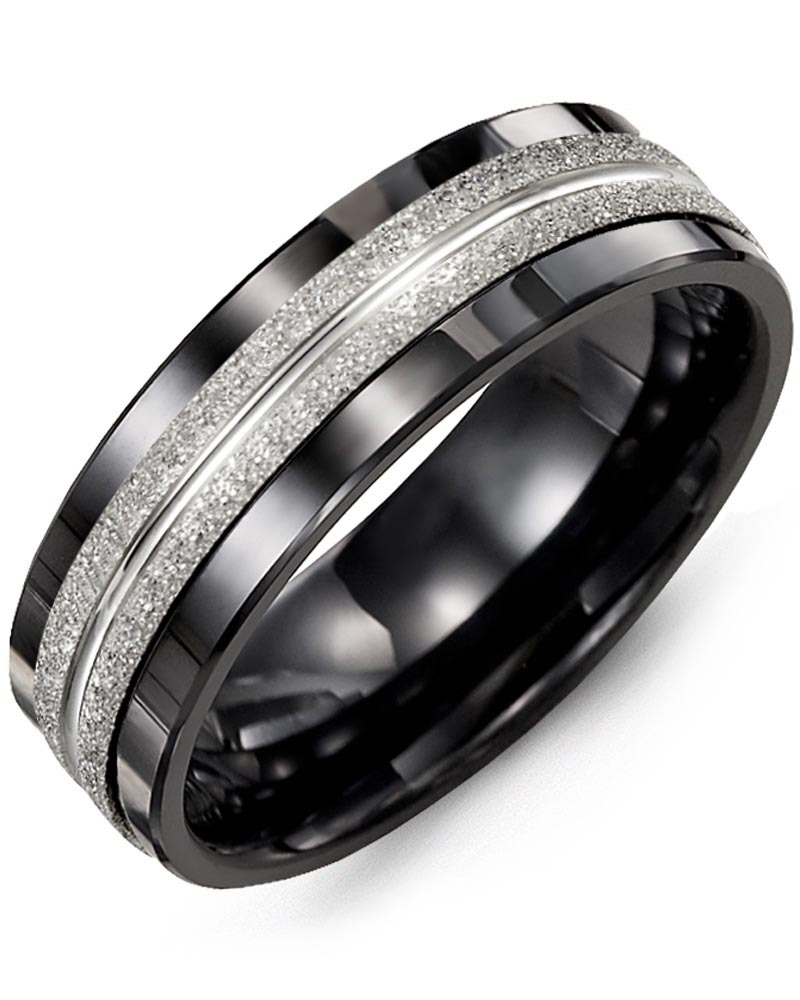 Men's & Women's Black Ceramic & White Gold Wedding Band