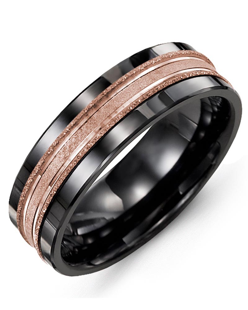 Men's & Women's Black Ceramic & Rose Gold Wedding Band