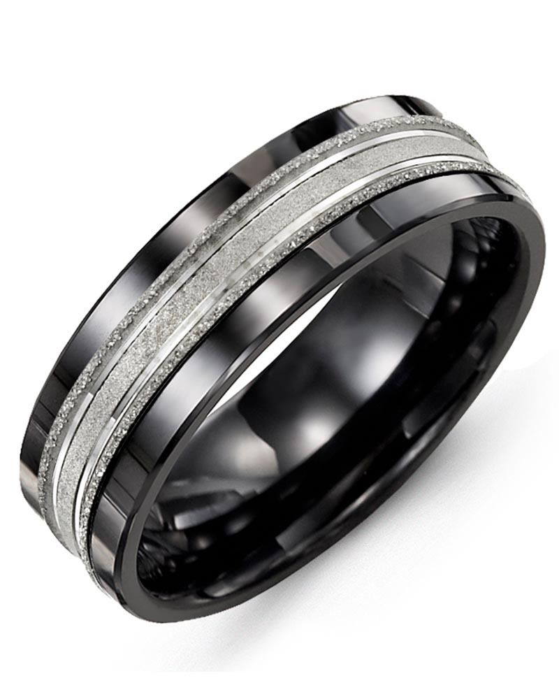 Men's & Women's Black Ceramic & White Gold Wedding Band