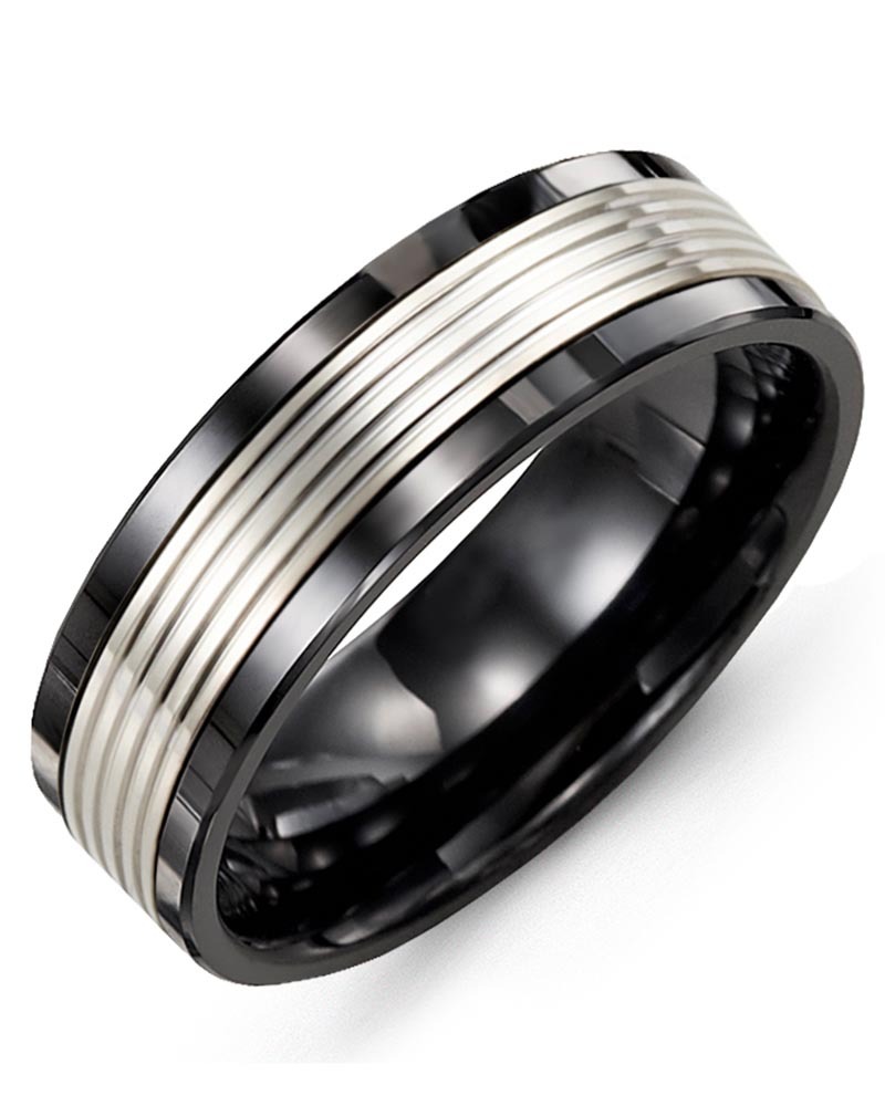 Men's & Women's Black Ceramic & White Gold Wedding Band