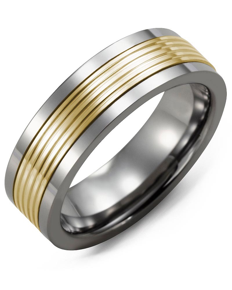 Men's & Women's Tungsten & Yellow Gold Wedding Band from MADANI Rings. Wedding bands, fashion rings, promise rings, made of Tungsten, Ceramic, Cobalt, and Gold. View the collection at madanirings.com