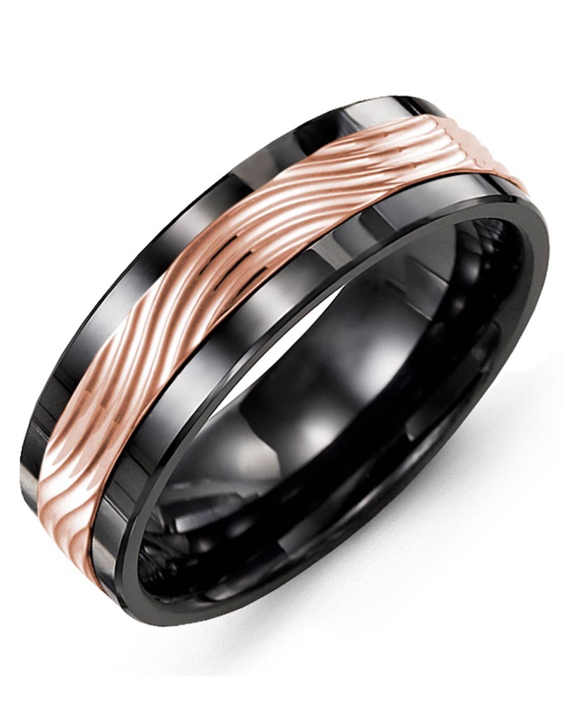 Men's & Women's Black Ceramic & Rose Gold Wedding Band