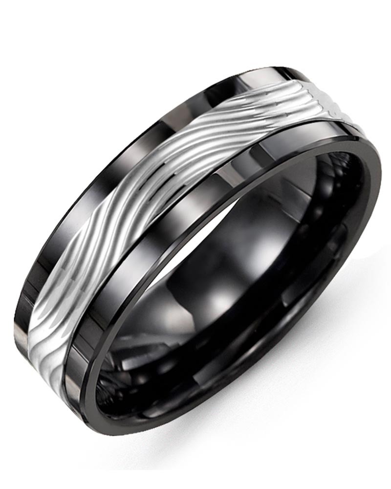 Men's & Women's Black Ceramic & White Gold Wedding Band
