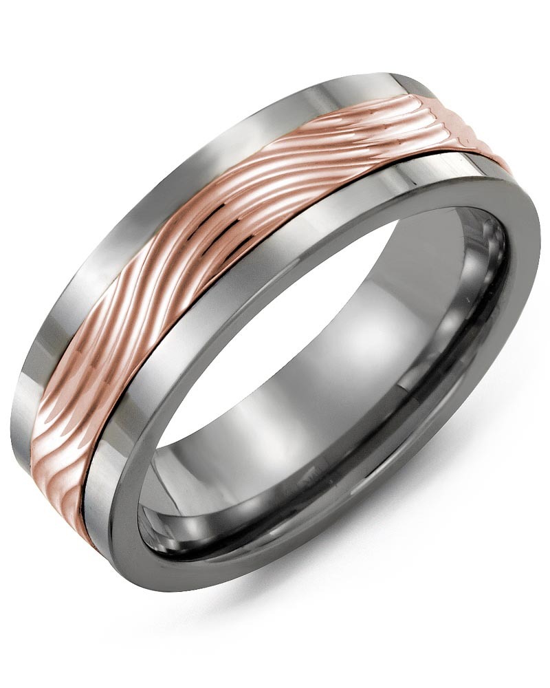 Men's & Women's Cobalt & Rose Gold Wedding Band from MADANI Rings. Wedding bands, fashion rings, promise rings, made of Tungsten, Ceramic, Cobalt, and Gold. View the collection at madanirings.com
