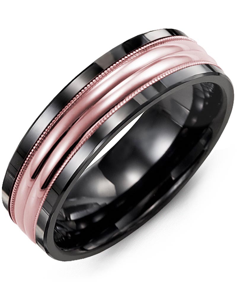 Men's & Women's Black Ceramic & Rose Gold Wedding Band