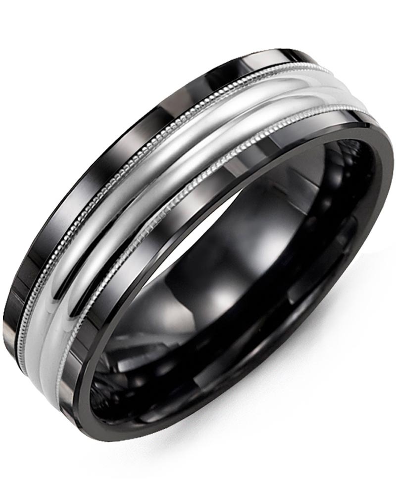 Men's & Women's Black Ceramic & White Gold Wedding Band