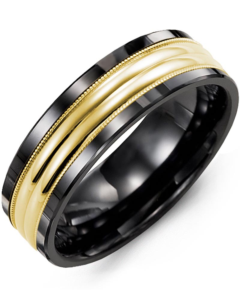 Men's & Women's Black Ceramic & Yellow Gold Wedding Band