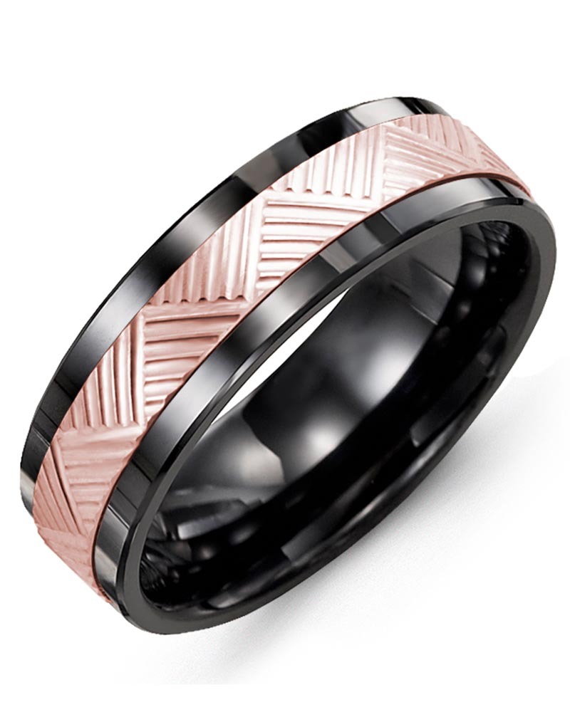 Men's & Women's Black Ceramic & Rose Gold Wedding Band