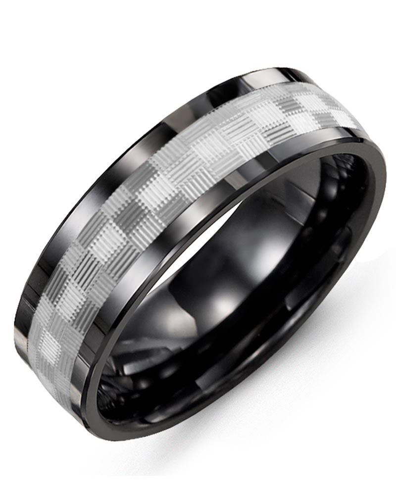 Men's & Women's Black Ceramic & White Gold Wedding Band
