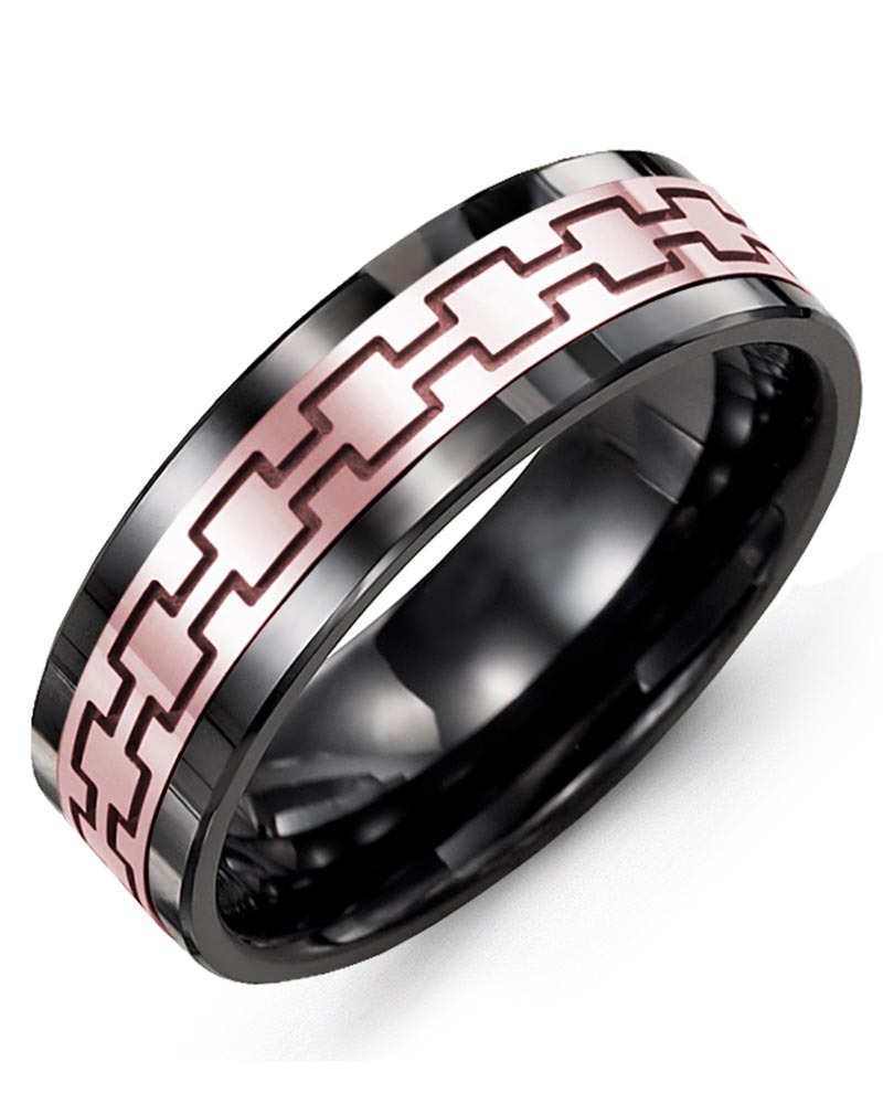 Men's & Women's Black Ceramic & Rose Gold Wedding Band