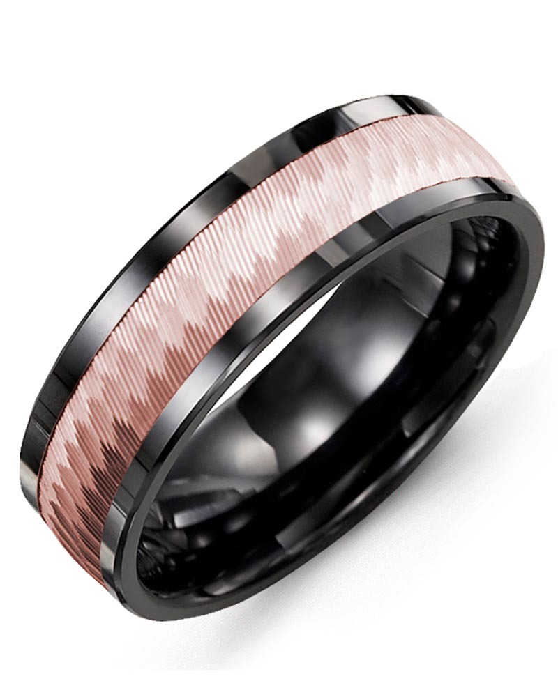 Men's & Women's Black Ceramic & Rose Gold Wedding Band