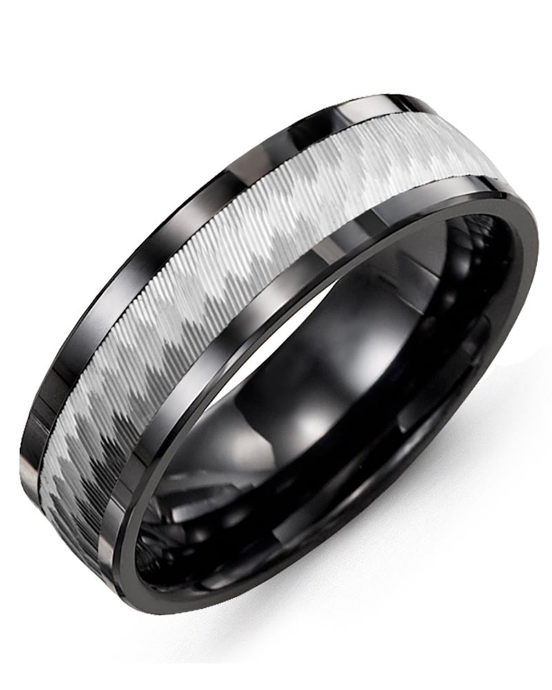 Men's & Women's Black Ceramic & White Gold Wedding Band