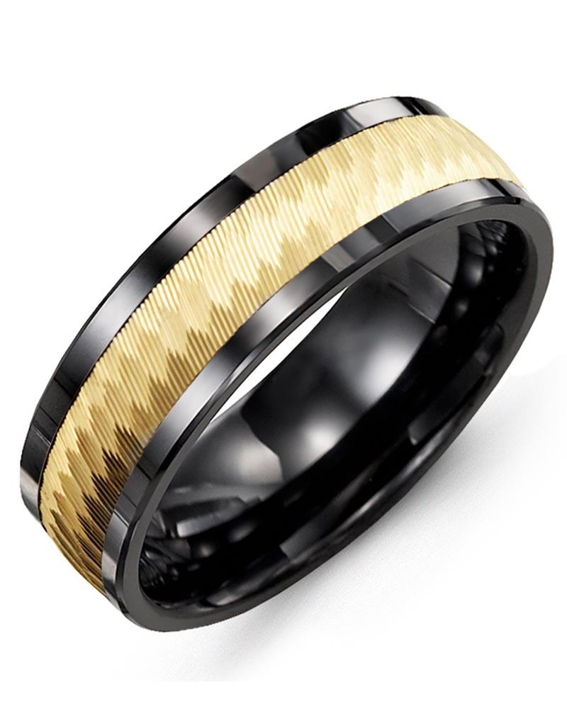 Men's & Women's Black Ceramic & Yellow Gold Wedding Band