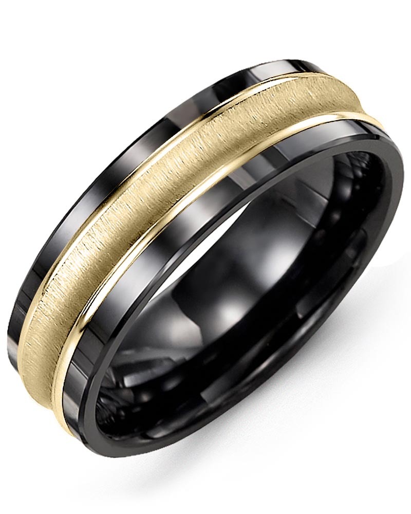 Men's & Women's Black Ceramic & Yellow Gold Wedding Band