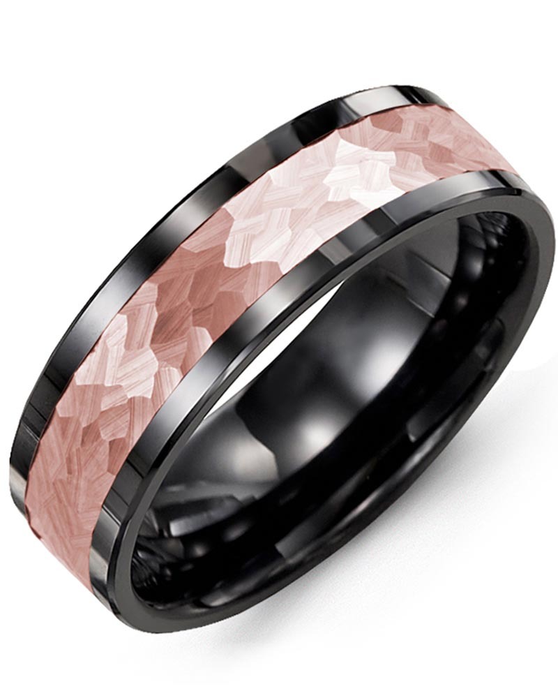 Men's & Women's Black Ceramic & Rose Gold Wedding Band