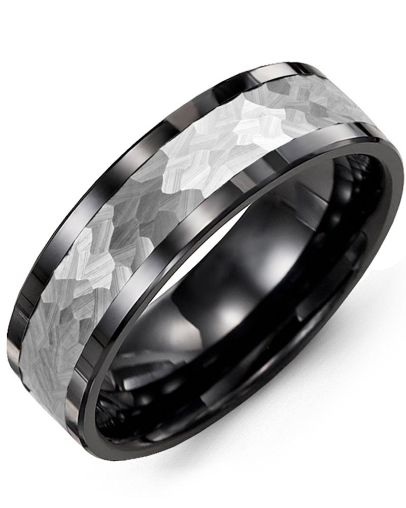 Men's & Women's Black Ceramic & White Gold Wedding Band