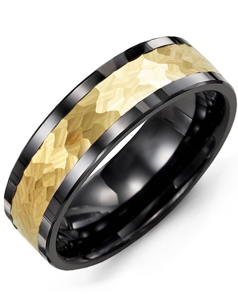 Men's & Women's Black Ceramic & Yellow Gold Wedding Band