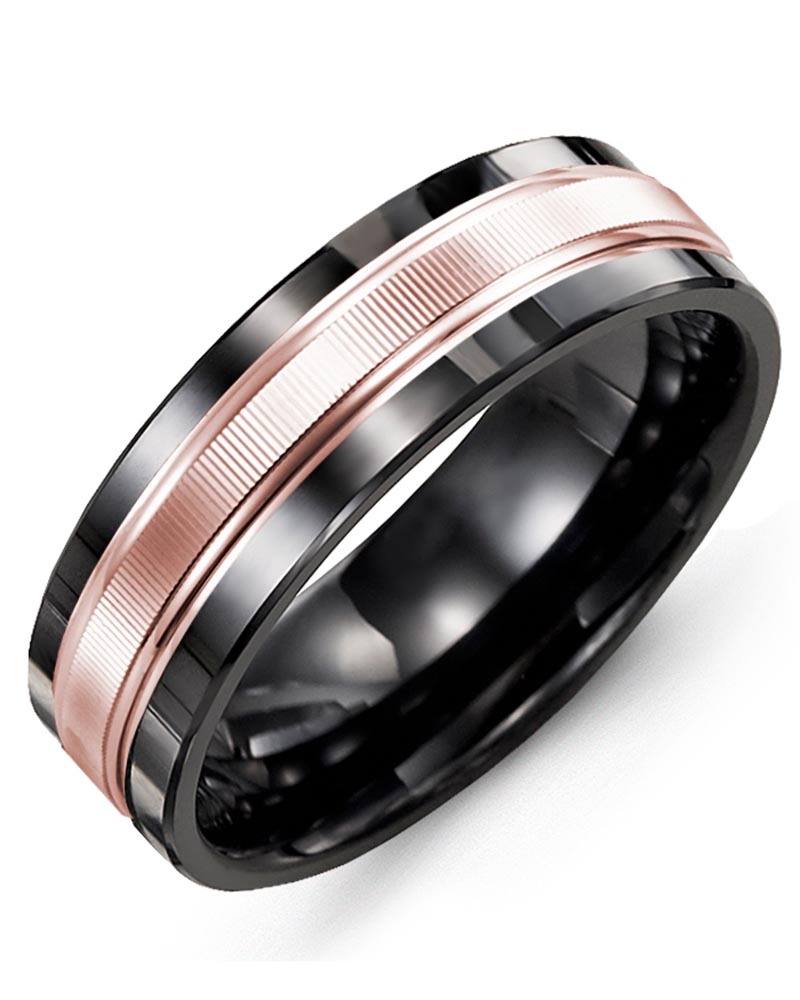 Men's & Women's Black Ceramic & Rose Gold Wedding Band