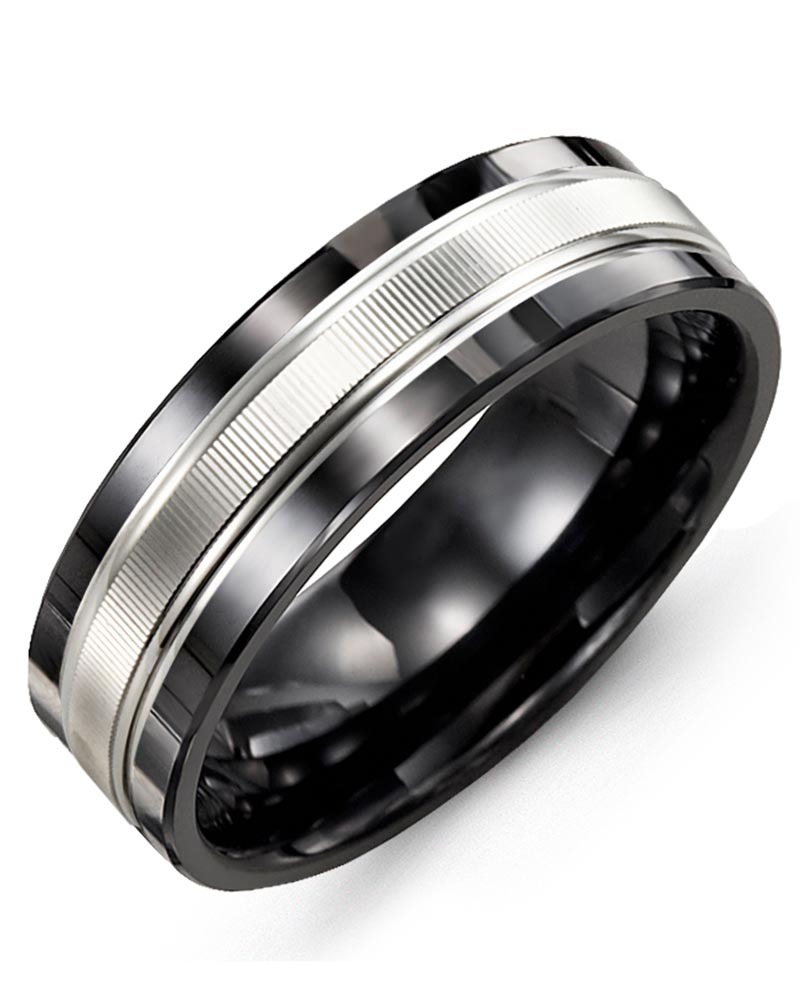 Men's & Women's Black Ceramic & White Gold Wedding Band