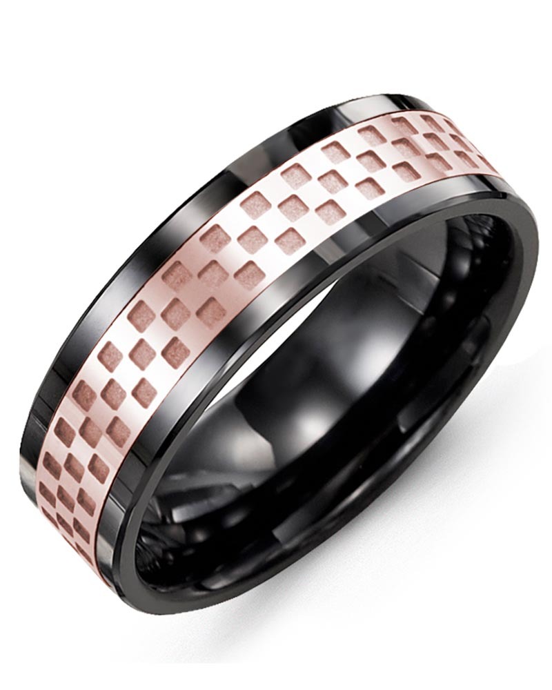 Men's & Women's Black Ceramic & Rose Gold Wedding Band