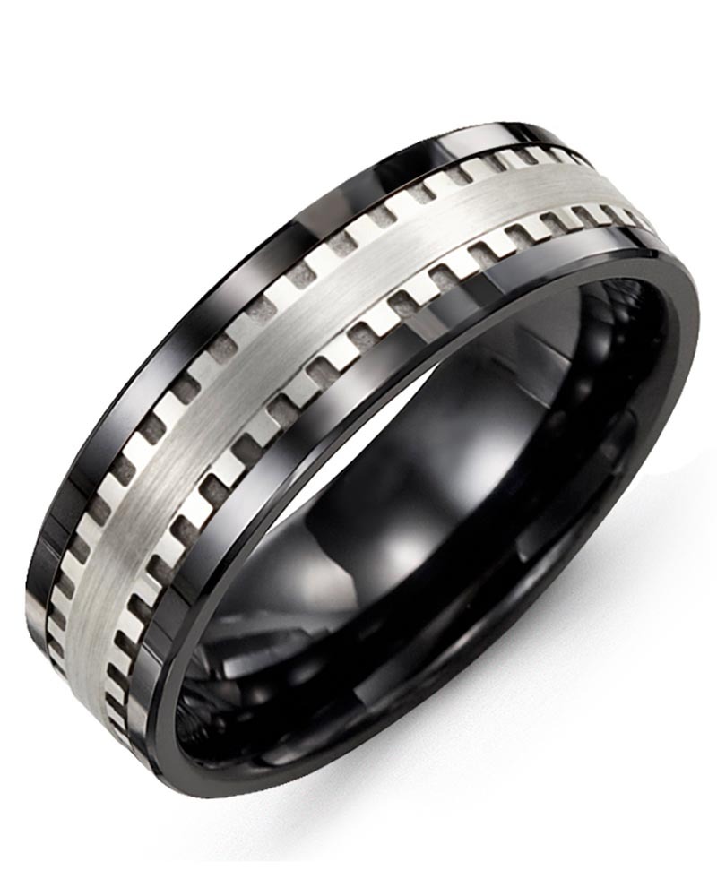 Men's & Women's Black Ceramic & White Gold Wedding Band
