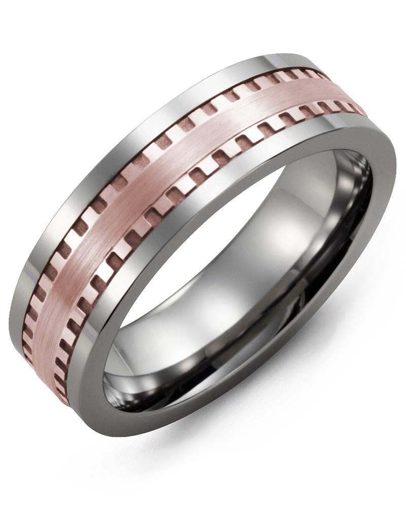 Men's & Women's Tungsten & Rose Gold Wedding Band from MADANI Rings. Wedding bands, fashion rings, promise rings, made of Tungsten, Ceramic, Cobalt, and Gold. View the collection at madanirings.com
