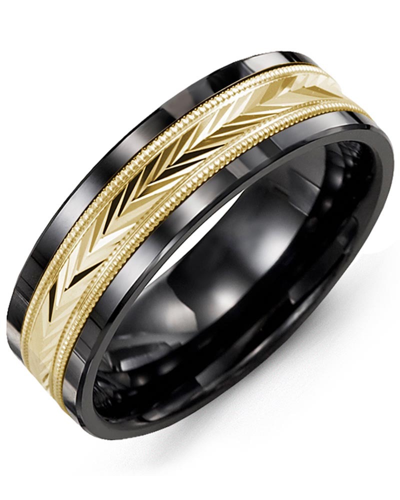 Men's & Women's Black Ceramic & Yellow Gold Wedding Band