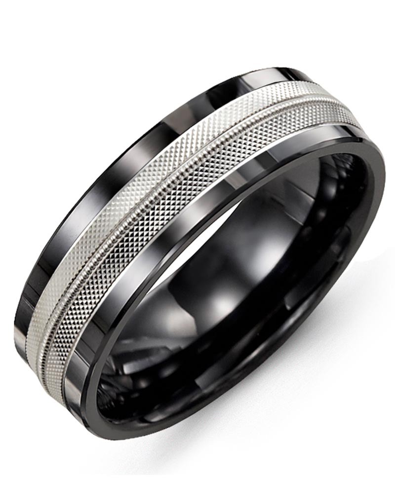 Men's & Women's Black Ceramic & White Gold Wedding Band