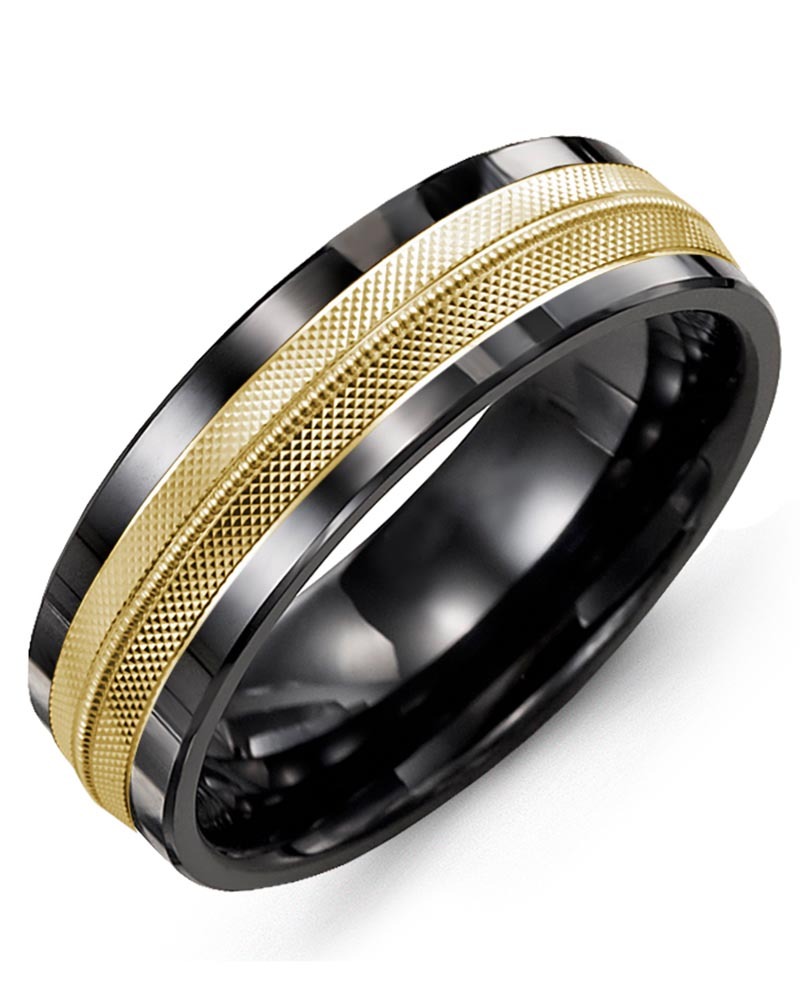 Men's & Women's Black Ceramic & Yellow Gold Wedding Band