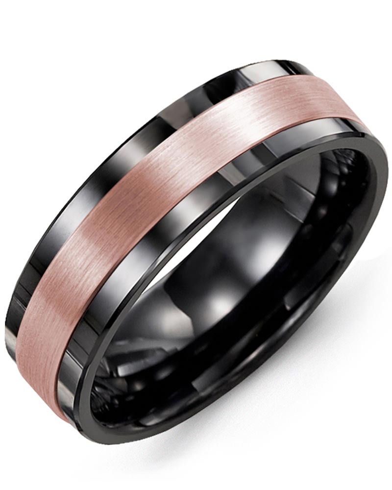 Men's & Women's Black Ceramic & Rose Gold Wedding Band
